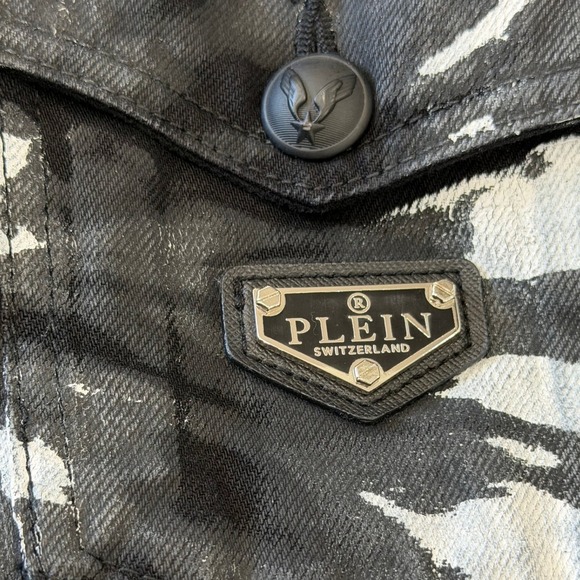 Philipp Plein "Washed with Love" Black White‎ Tie-Dye Denim Jacket Size M | Rare - Picture 8 of 11